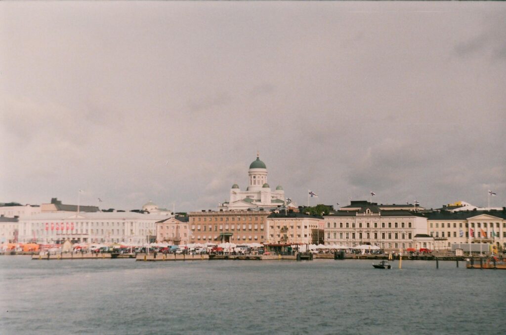 View of the Helsinki Cathedral Behind Waterfront Buildings